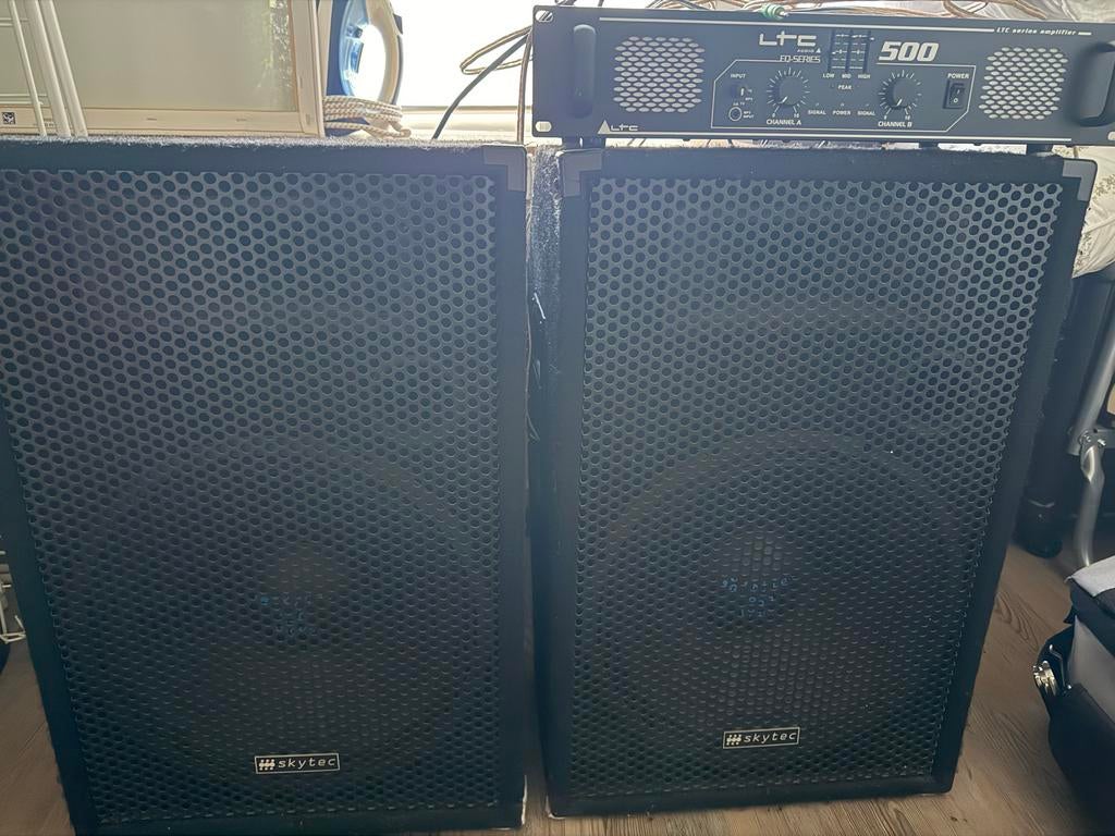 Skytec PA-speakerset met LTC versterker, Audio, Tv en Foto, Luidsprekers, Gebruikt, 120 watt of meer, Front, Rear of Stereo speakers