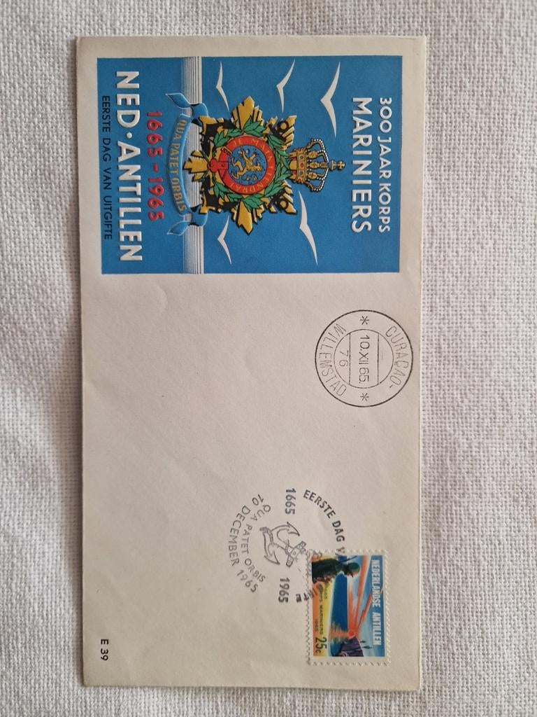 FDC Nederlandse Antillen 1965 - 300 Jaar Korps Mariniers, Postzegels en Munten, Postzegels | Eerstedagenveloppen, Ophalen of Verzenden