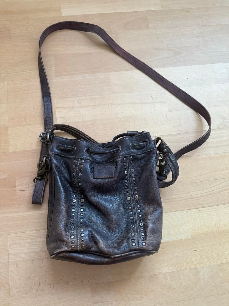 Bull & Hunt Leren Buideltas - Bruin met Vintage Look, Sieraden, Tassen en Uiterlijk, Tassen | Damestassen, Ophalen of Verzenden