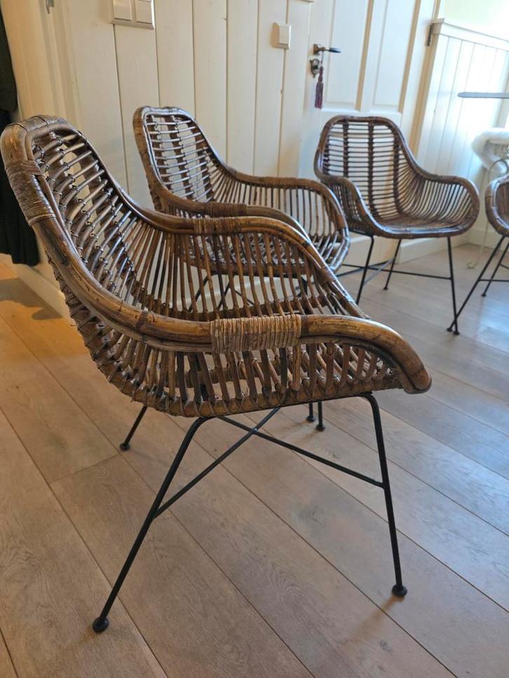 Leen Bakker Julan rotan eetkamerstoelen set van 4, Huis en Inrichting, Stoelen, Gebruikt, Bruin, Ophalen