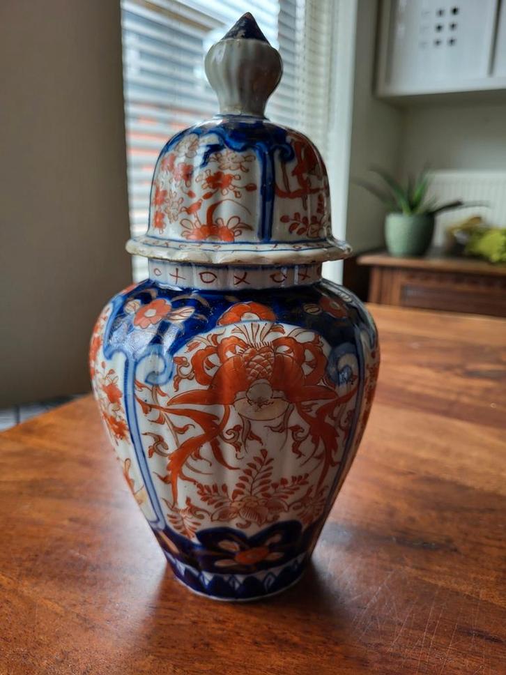 Antieke Imari gemberpot met deksel, blauw/oranje decor, Antiek en Kunst, Antiek | Vazen, Ophalen of Verzenden