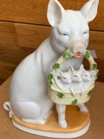 Porseleinen hondjes met puppies in mand, Ophalen of Verzenden