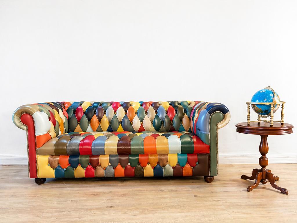 Delta Patchwork Chesterfield Bank - Multicolor Leer, Ophalen, Delta, Info@chesterfieldjunkie.nl, Leer