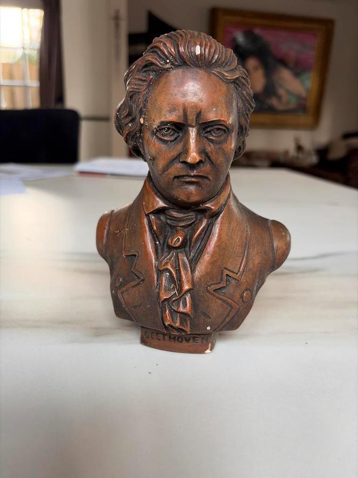 Antieke Beethoven Buste - Bronzen Look, Antiek en Kunst, Kunst | Beelden en Houtsnijwerken, Ophalen of Verzenden