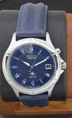 Vintage Seiko kinetic SQ50 in nieuwstaat, krasvrij, nwe accu, Seiko, Leer, Staal, Polshorloge