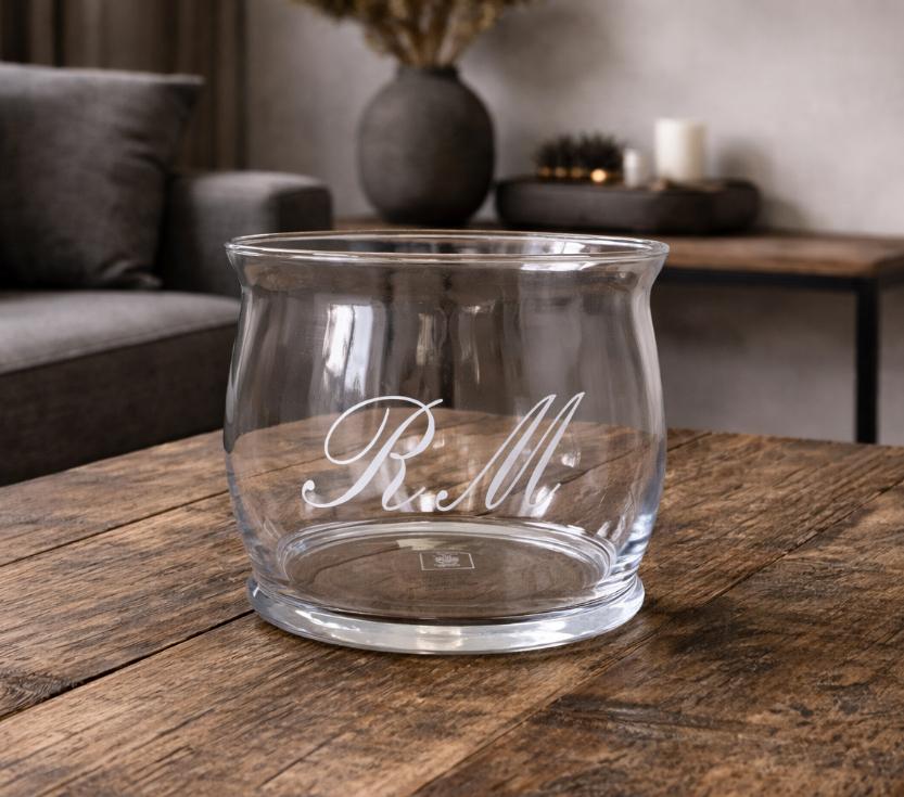 Glazen vaas met initialen 'RM' Riviera Maison, Overige kleuren, Ophalen of Verzenden, Minder dan 50 cm, Glas