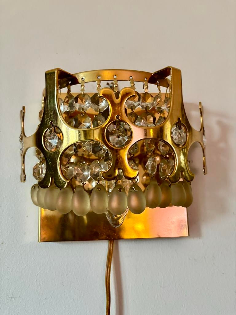 Vintage Herda kristallen wandlamp, Huis en Inrichting, Lampen | Wandlampen, Gebruikt, Glas, Metaal, Ophalen of Verzenden