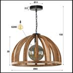 Stoere Industriële Hanglamp – Mangohout & Staal, Ophalen, Zo goed als nieuw, Industriële stijl met een sterke landelijke of rustieke invloed.