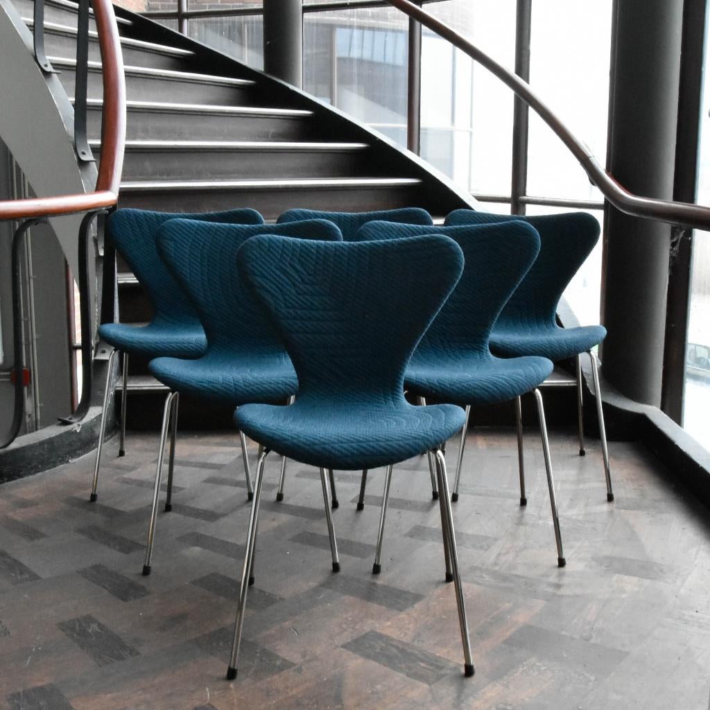 Set van 6 Fritz Hansen vlinderstoelen, Scandinavisch design, -, Blauw, -