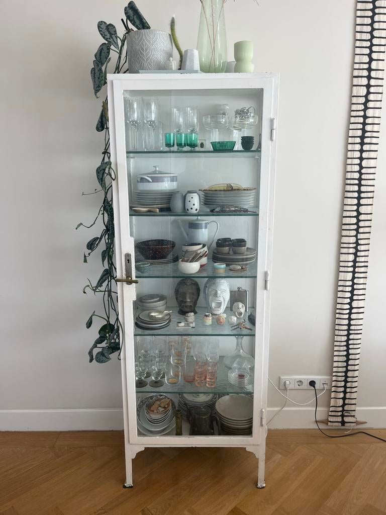 Industriële vintage vitrinekast / apothekerskast, Ophalen, Gebruikt, 50 tot 100 cm, Glas