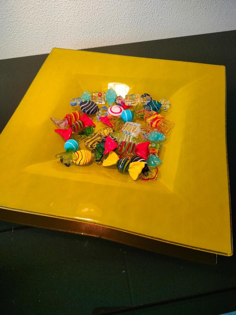 Schaal Glas Geel Murano Snoepjes (20) Sweets 1980, Antiek en Kunst, Antiek | Glas en Kristal, Ophalen of Verzenden