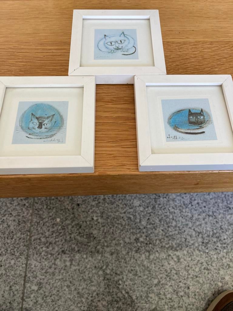 3 kleine poezen schilderijtjes, Ophalen of Verzenden