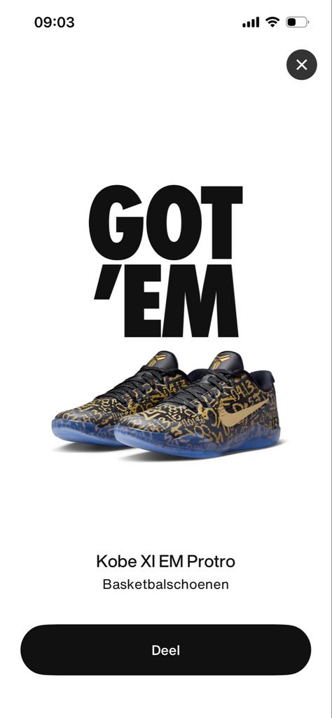 Nike Kobe 11 Protro Mamba Day Gold - Maat 40,5, Ophalen of Verzenden, Nieuw, Schoenen