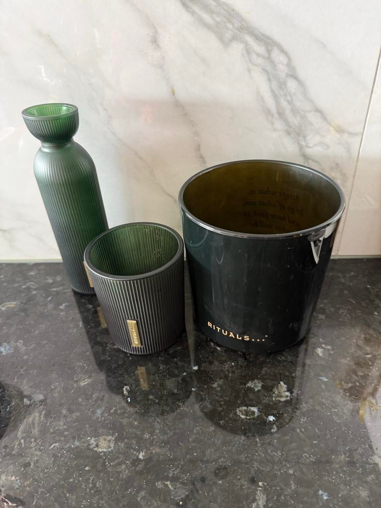 Rituals Groene Glazen Vazen/Potten Set, Huis en Inrichting, Woonaccessoires | Vazen, Ophalen of Verzenden, 75 cm of meer, Groen