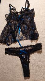 zwart blauw string setje , maat s, Onbekend, Verzenden, Zwart, Setje