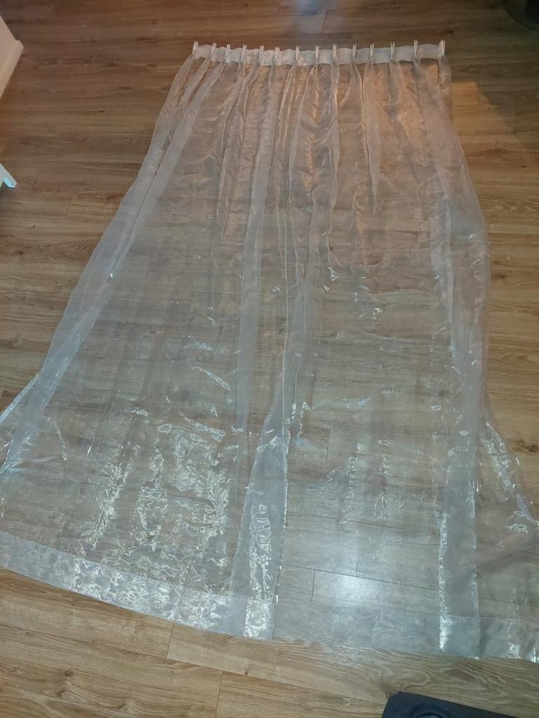 Mooie ecru met brons glans vitrage - inbetween, Ophalen of Verzenden, Zo goed als nieuw, 200 cm of meer, 200 cm of meer