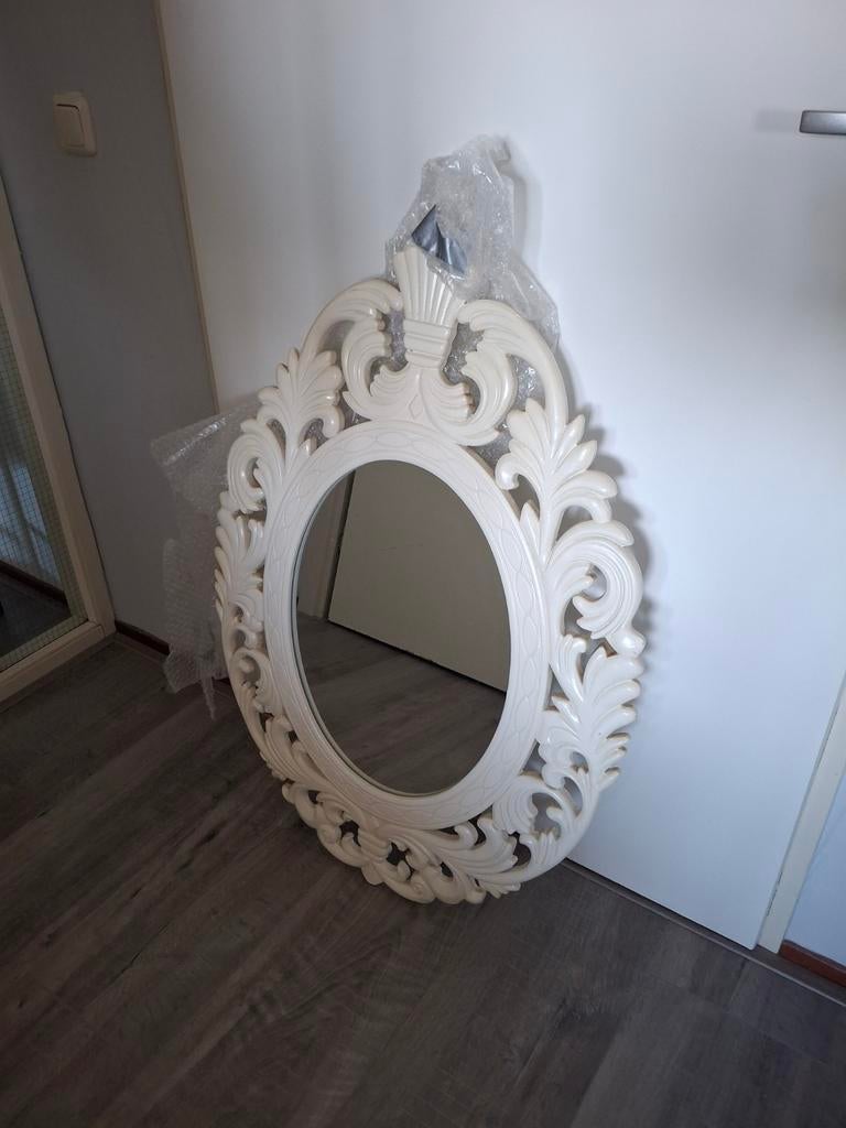Decoratieve Barok Spiegel - Crème Rond, Ophalen, Zo goed als nieuw, Minder dan 100 cm, Ovaal