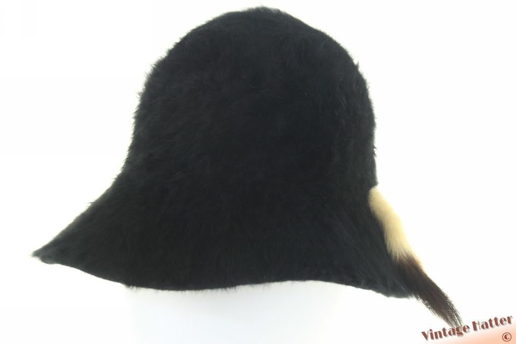 Vintage Dameshoed zwart lapin fur (konijn) 54 = XS, Ophalen of Verzenden, Zo goed als nieuw, 55 cm (S, 6⅞ inch) of minder, Hoed