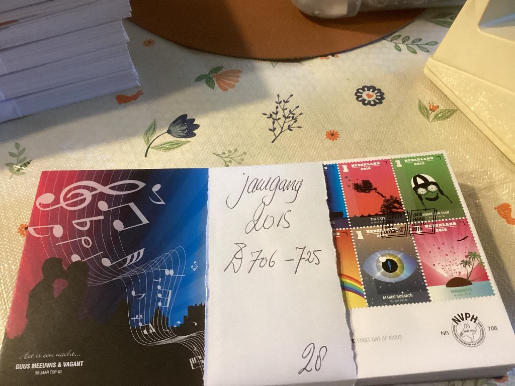 Jaargang 2015 fdc Nederland 706 tm 725 compleet, Ophalen, Onbeschreven, Nederland