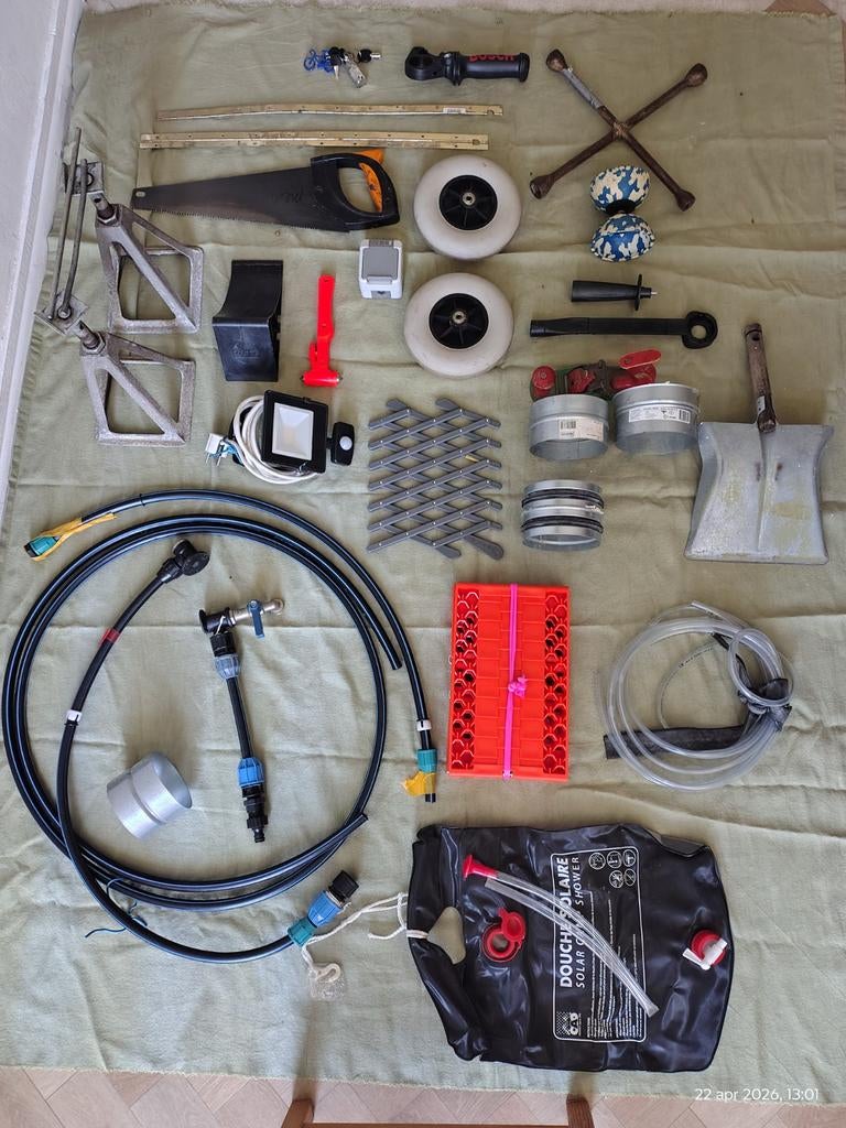 diverse spullen, tyleen, bokken, zaag, verbouwing, kamperen., Ophalen, Gebruikt