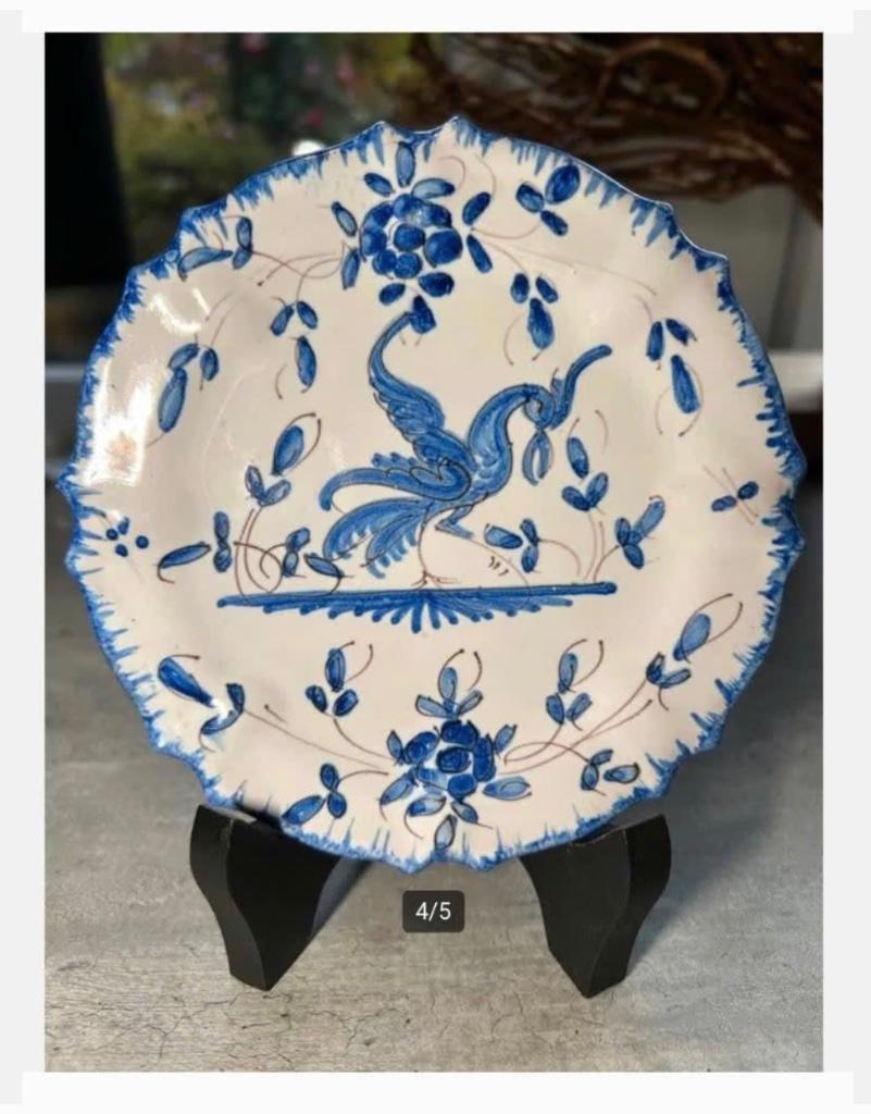 Moustiers bord vogel decoratie Frans stand handgeschilderd, Ophalen of Verzenden