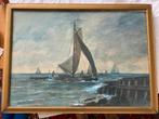 Maritiem Aquarel: Zeilboot op Zee - A.J. Oudshoorn, Antiek en Kunst, Ophalen of Verzenden