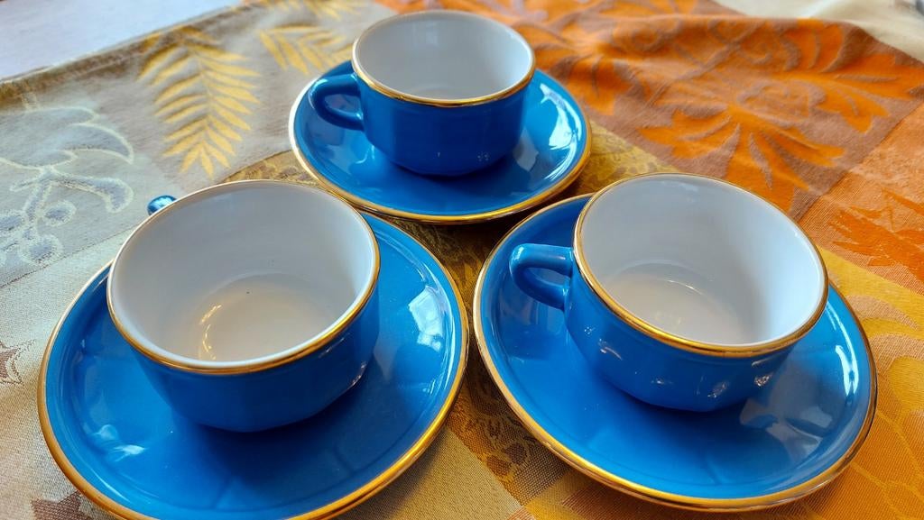3 kop en schotels Apilco flora blauw deshoulieres, Ophalen of Verzenden
