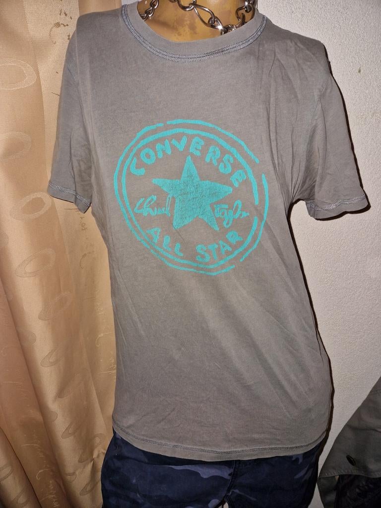 Converse T-shirt grijs met blauw logo maat M zgan, Kleding | Heren, T-shirts, Maat 48/50 (M), Converse, Ophalen of Verzenden, Zo goed als nieuw