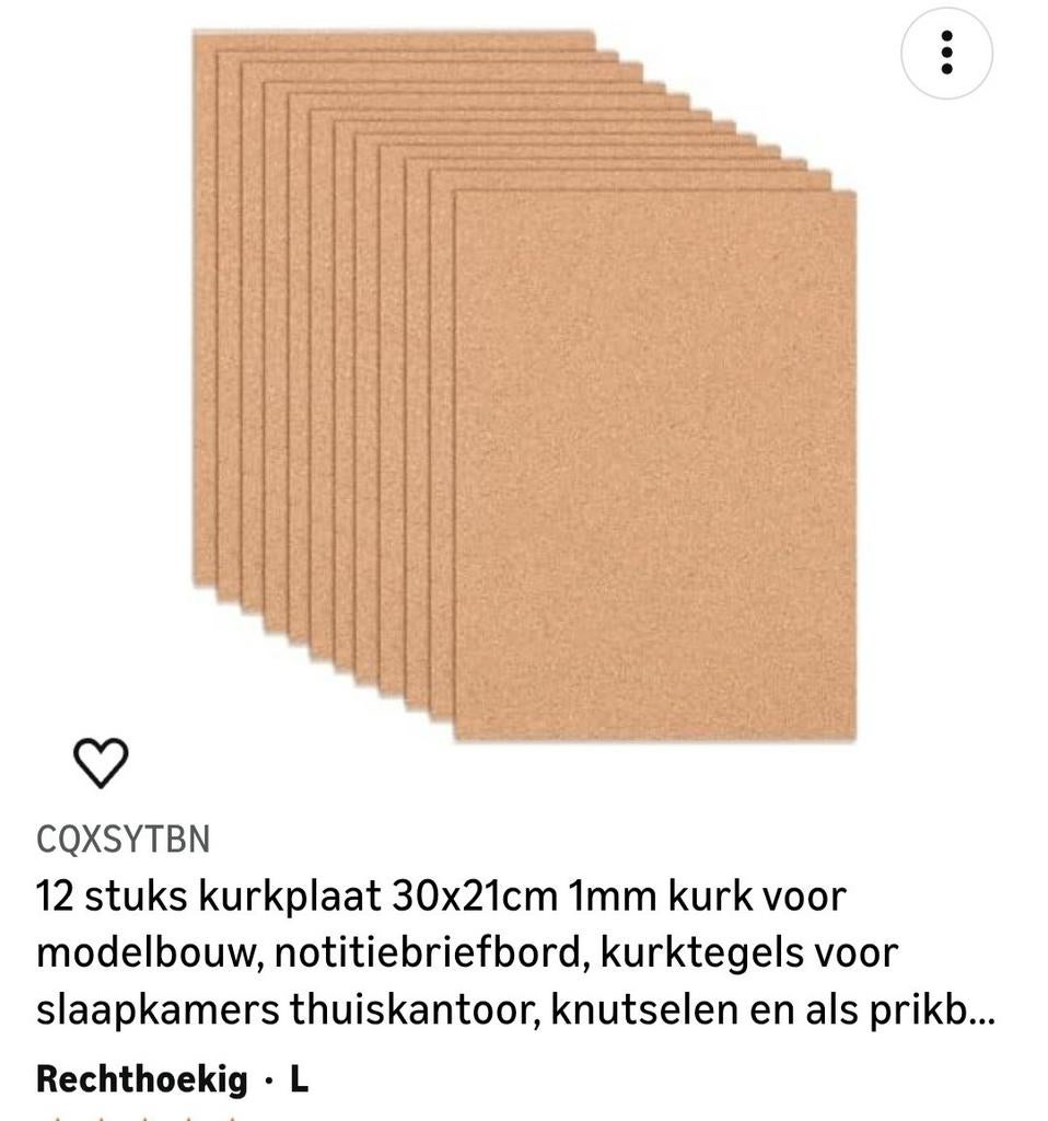 Kurkplaten 30x21cm 1mm - 10 stuks, Nieuw, Ophalen of Verzenden, Natuurlijk materiaal, Bruin