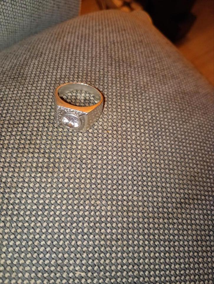 Massieve Zilveren Heren Ring met Grote Zirkoon - Maat 22mm, Sieraden, Tassen en Uiterlijk, Ringen, Gebruikt, Heer, 20 of groter