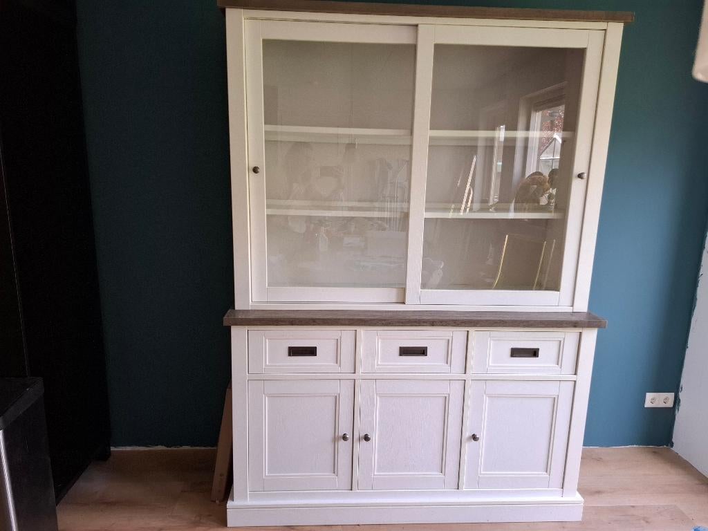 Meubel set buffetkast vitrinekast tv-meubel salontafel, Ophalen, Landelijk wit strak modern, Gebruikt, Overige materialen