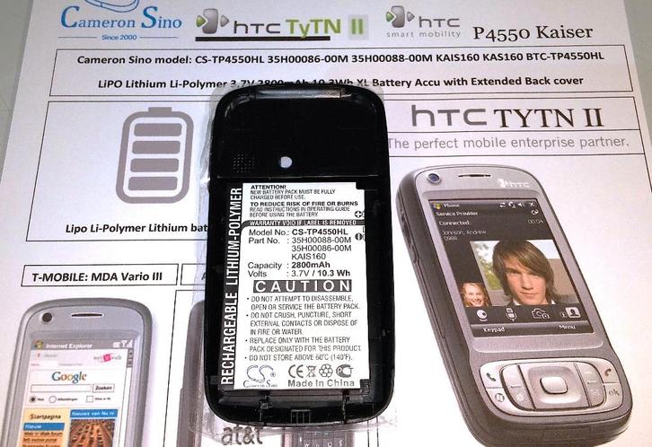 CS-TP4550HL KAIS160 HTC TyTn II 3.7V 2800mA 10.3Wh XXL Accu, Telecommunicatie, Mobiele telefoons | Batterijen en Accu's, Nieuw