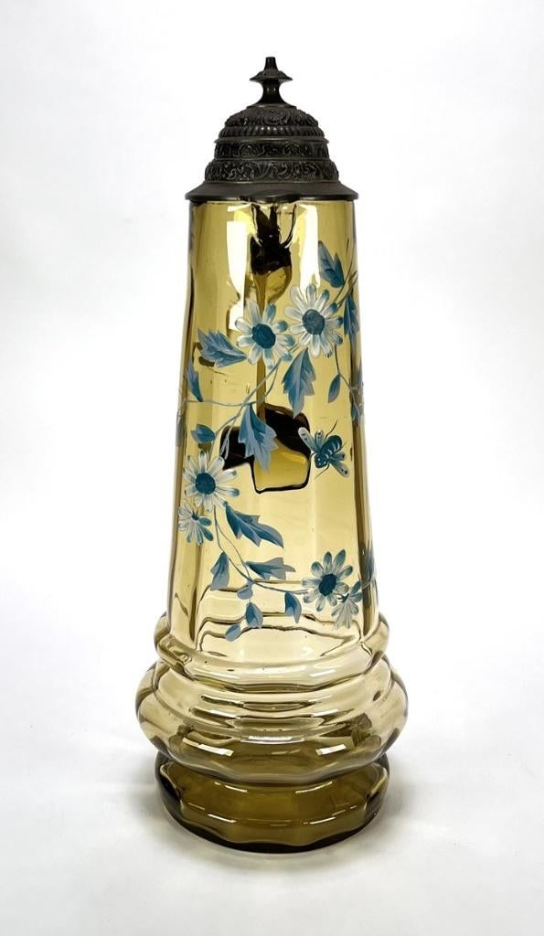 1256. Jugendstil glazen kan met floraal emaildecor, ca.1900, Ophalen of Verzenden