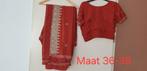 Prachtige Indiase sari - Maat 36-38 - Verzenden mogelijk, Overige typen, Oranje, Ophalen of Verzenden, Maat 36 (S)