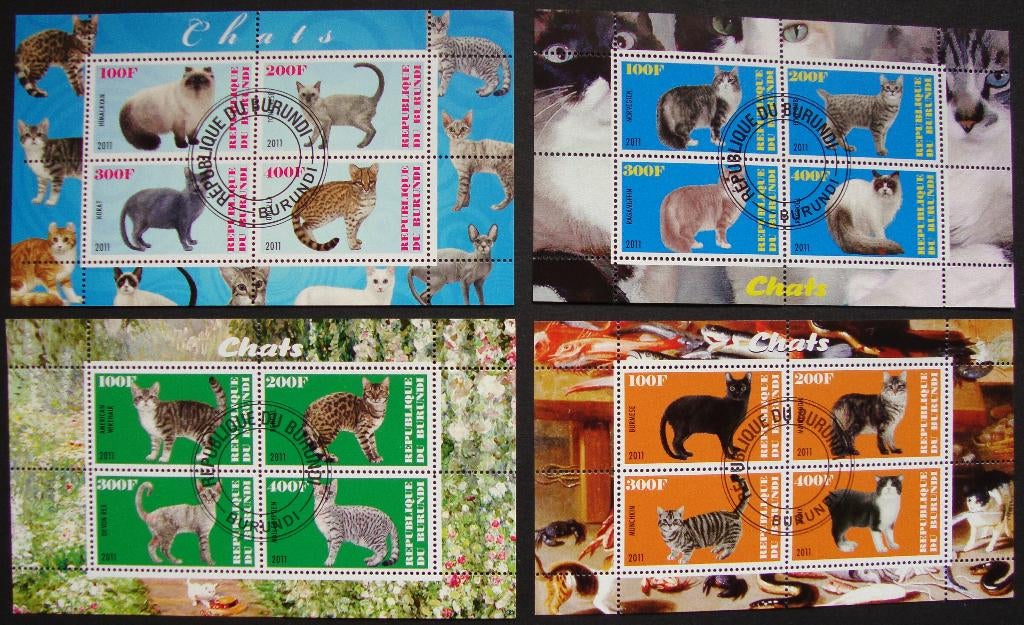 - 812 - 4 Blokjes met 16 Katten / Poezen., Verzenden, Gestempeld, Dier of Natuur