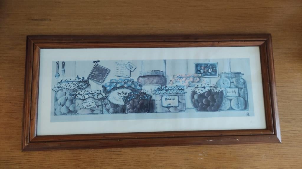 Ingelijst kunstwerk: stilleven met weckpotten, Antiek en Kunst, Kunst | Schilderijen | Klassiek, Ophalen of Verzenden