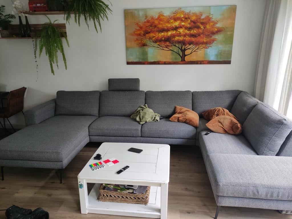 Grijze U-vorm hoekbank met loungegedeelte, Ophalen, Gebruikt, Hoekbank, 300 cm of meer