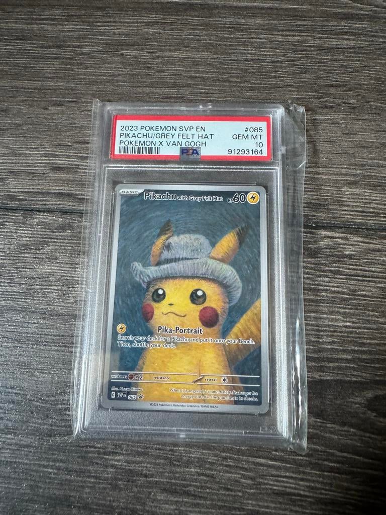 Pikachu with Grey Felt Hat (van Gogh) PSA 10, Ophalen, Zo goed als nieuw, Losse kaart