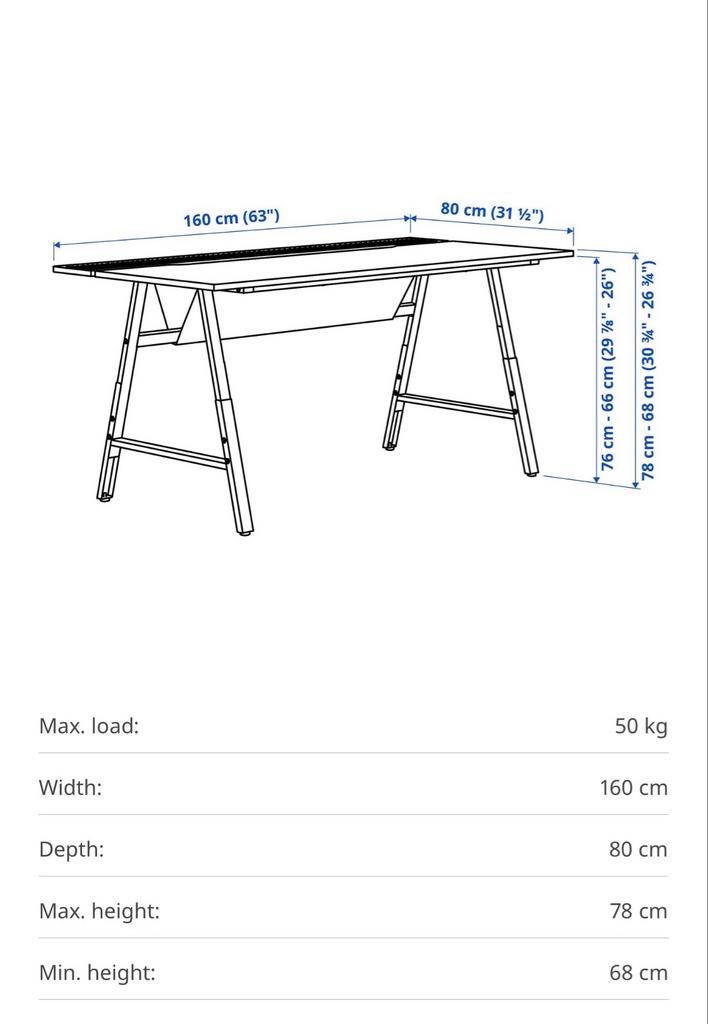 IKEA Bureau / Gaming Tafel - Verstelbare Hoogte (160x80 cm), Huis en Inrichting, Bureaus, Gebruikt, In hoogte verstelbaar, Ophalen of Verzenden