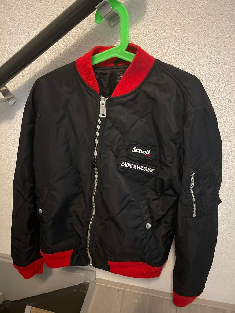 Zwarte bomberjack Schott Zadig & Voltaire, Ophalen of Verzenden, Zo goed als nieuw, Maat 38/40 (M), Zwart