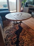 Industriële salontafel - Houten haspel & stalen poot, Gebruikt, Rond, Industrieel, Ophalen
