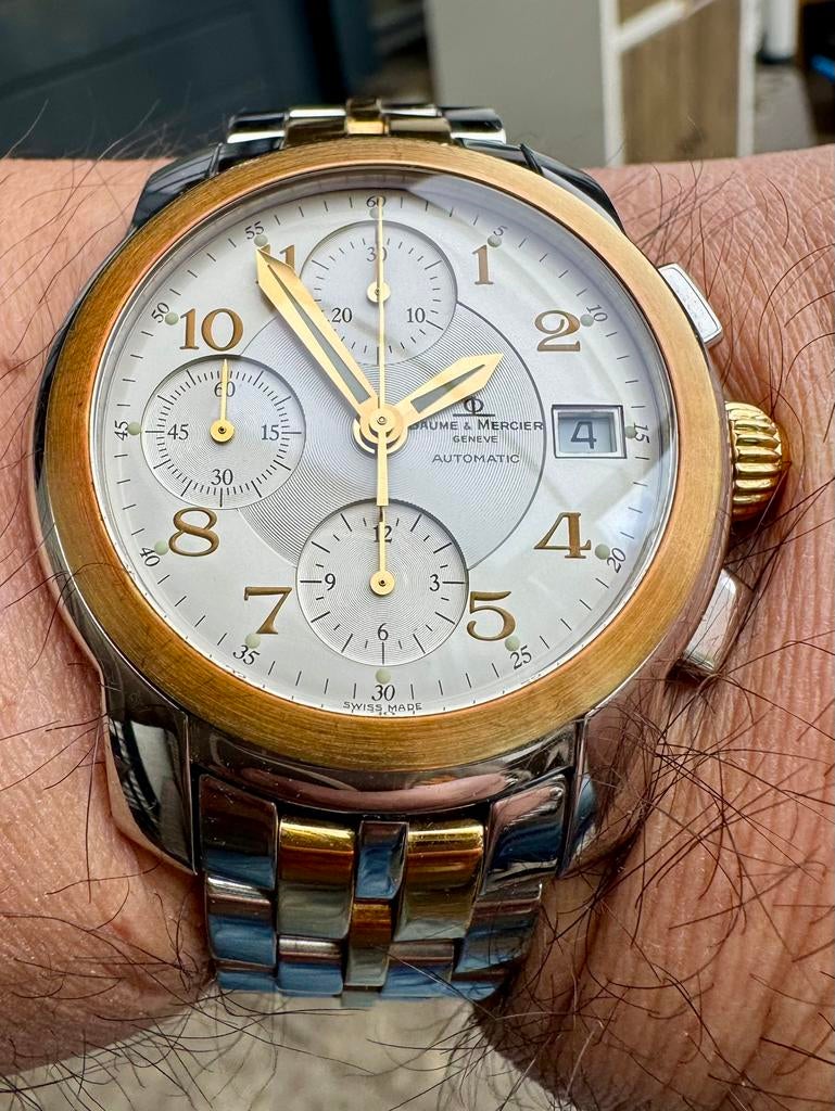 Baume & Mercier Capeland chronograaf automatic 18 krt goud, Met bandje, Polshorloge, 1960 of later, Goud