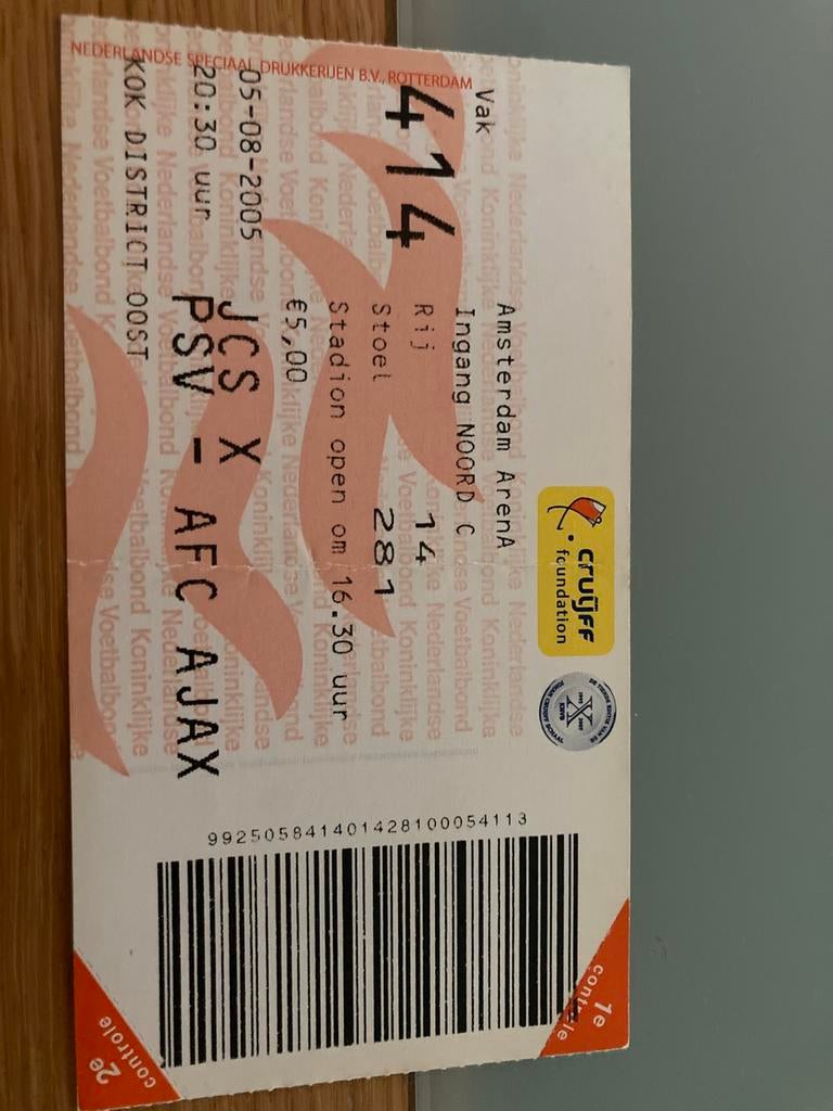 TICKET PSV-AJAX JOHAN CRUIJFF SCHAAL 2005, Ophalen of Verzenden, Zo goed als nieuw, Ajax, Overige typen