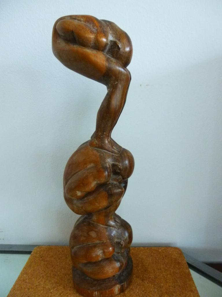 houten Yogiman, toren van yoga mannen, in gehurkte positie, Overige onderwerpen, Houtsnijwerk, Verzenden, Gepatineerd