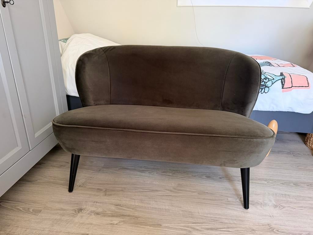 Woood bankje Sara velvet groen, Ophalen, Tweepersoons, 75 tot 100 cm, Zo goed als nieuw