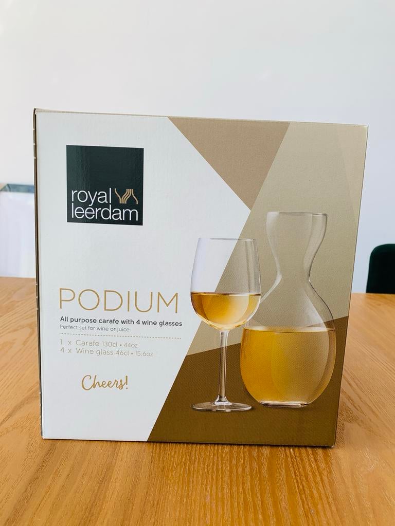 Royal Leerdam Podium Karaf met 4 Wijnglazen, Ophalen, Nieuw, Overige merken, Glas