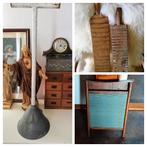 Unieke zwaar houten antieke wasborden en  zink wasstamper, Ophalen of Verzenden