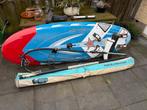 Complete windsurfset: Tabou Rocket board en Neil Pryde zeil, Ophalen, 250 tot 300 cm, Met vin(nen), Complete set