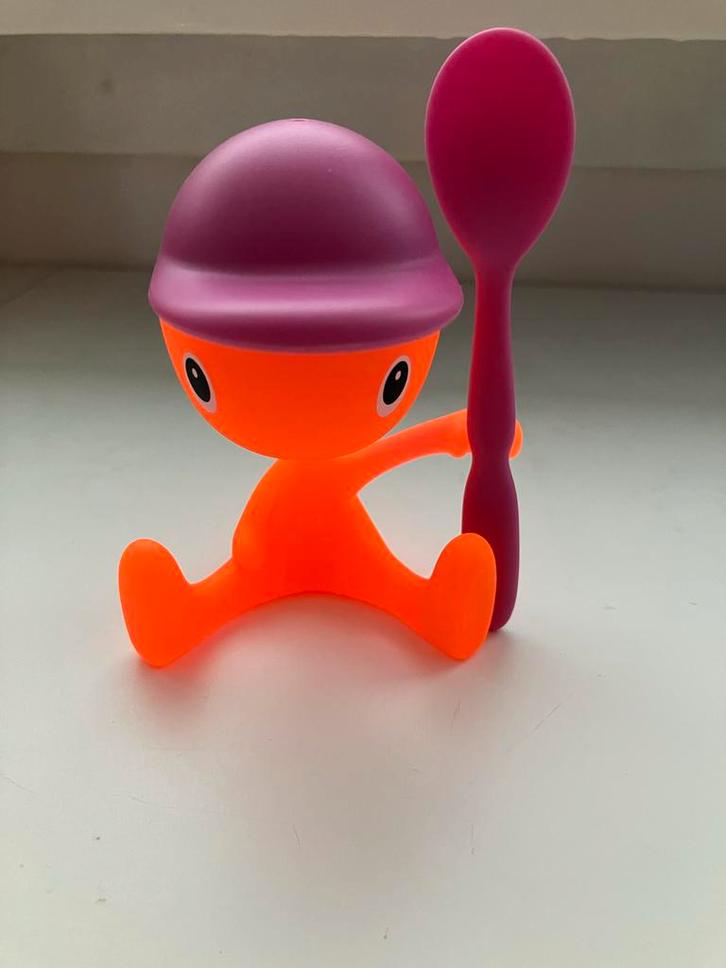 Alessi Cico eierdop oranje-paars met lepel, Verzamelen, Poppetjes en Figuurtjes, Zo goed als nieuw, Ophalen of Verzenden