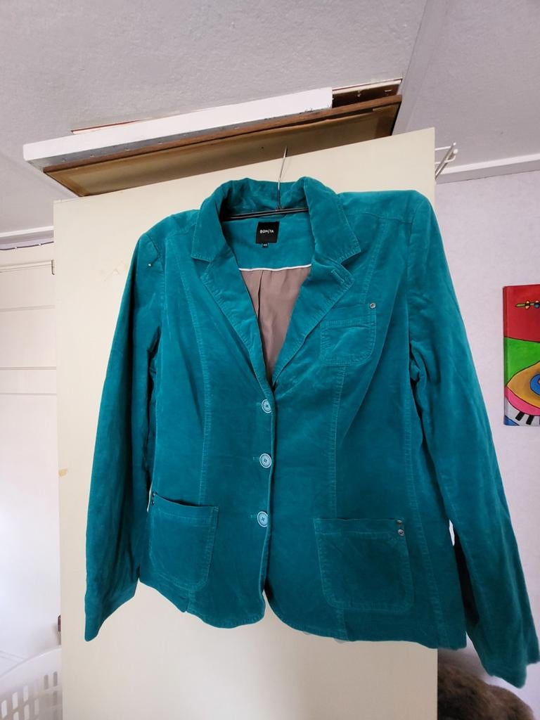 Stijlvolle aquablauwe/groene corduroy Colbert, maat 44/46, Maat 46/48 (XL) of groter, Bonita, Ophalen of Verzenden, Jasje